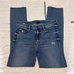 Mother The Mid Rise Dazzler Ankle Fray Jeans Weekend Warrior Blue 28